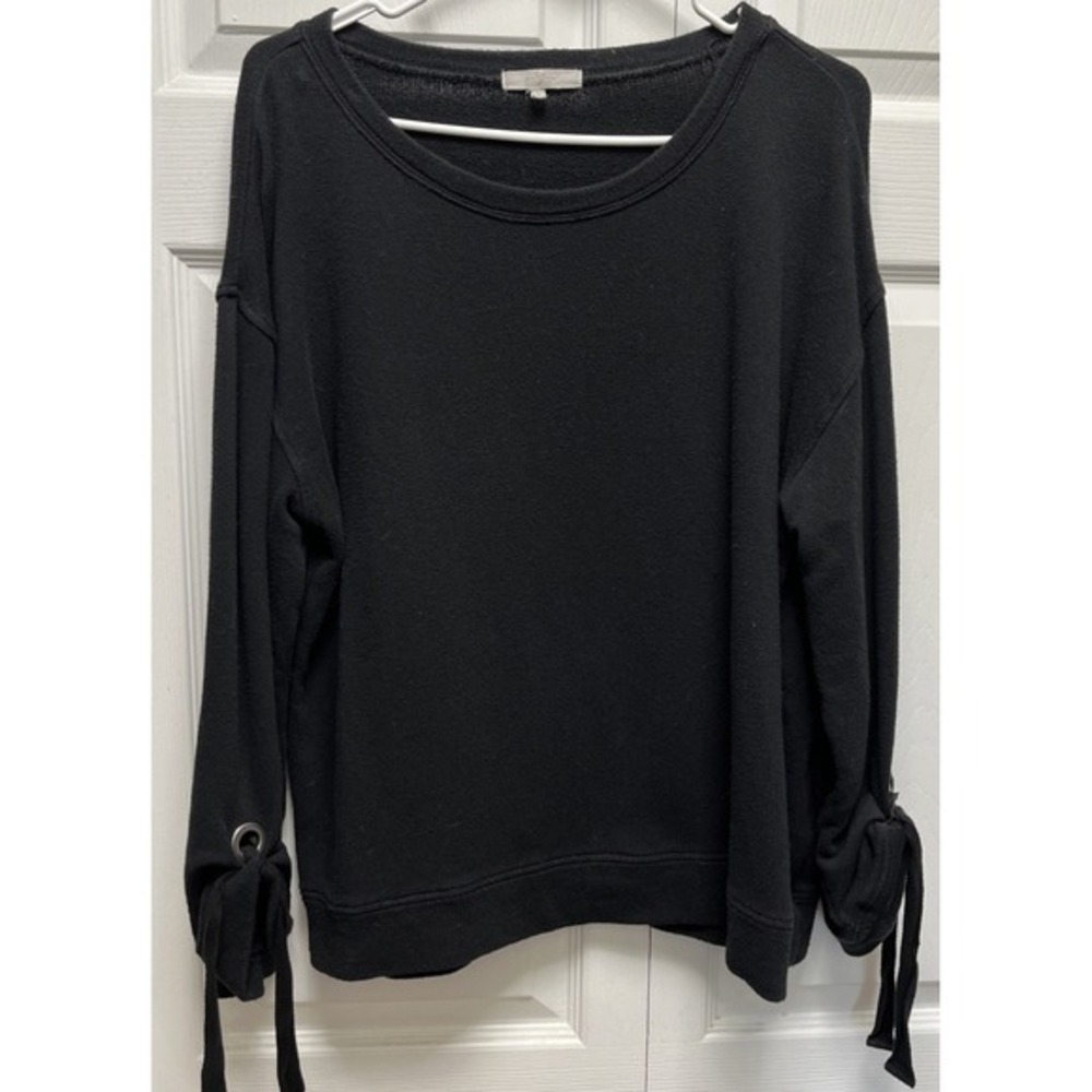 7 For All Mankind Crewneck Sweatshirt Black Women With Tied Sleeves Sz Lg